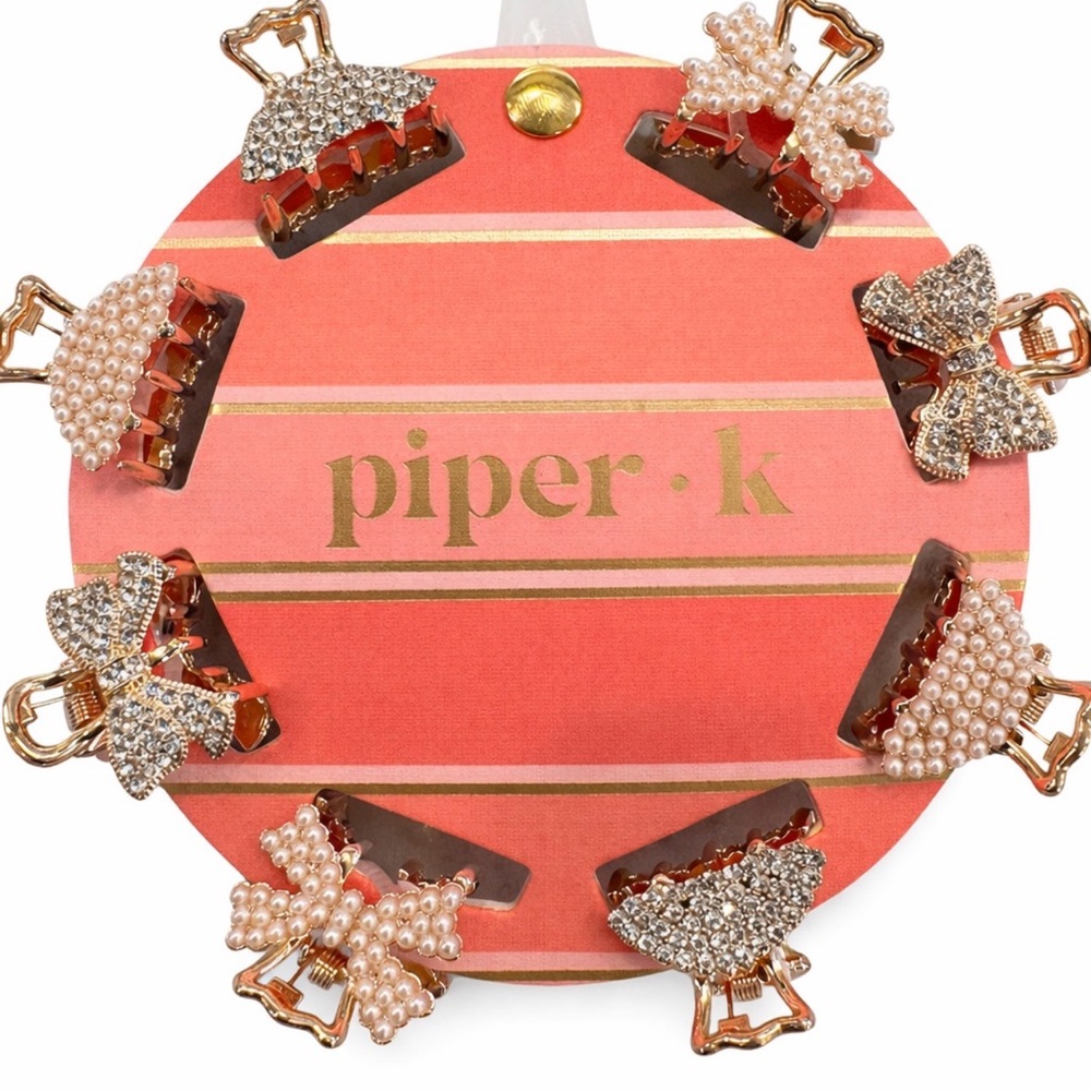 Piper K GOLD with 
PEARLS & Rhinestones Set of 8 Mini Metal Hair Claw Clips